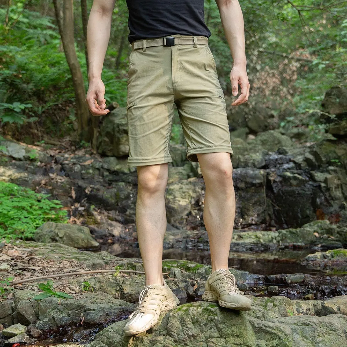 FREE SOLDIER Men's Outdoor Convertible Hiking Pants with Belt Lightweight Quick Dry Tactical Cargo Pants Nylon Spandex