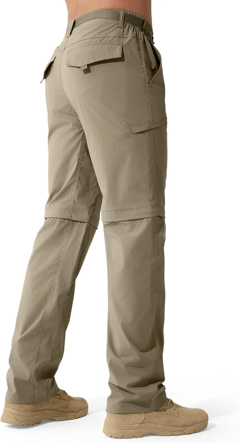 FREE SOLDIER Men's Outdoor Convertible Hiking Pants with Belt Lightweight Quick Dry Tactical Cargo Pants Nylon Spandex