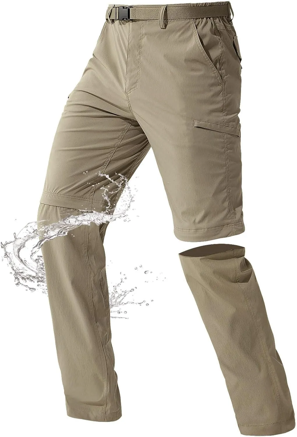 FREE SOLDIER Men's Outdoor Convertible Hiking Pants with Belt Lightweight Quick Dry Tactical Cargo Pants Nylon Spandex