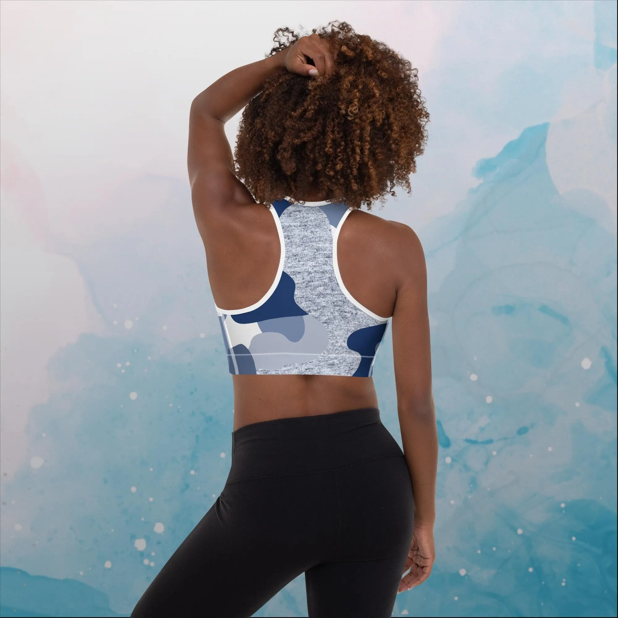 Giant Blue Camo Print Womens Padded Sports Bra