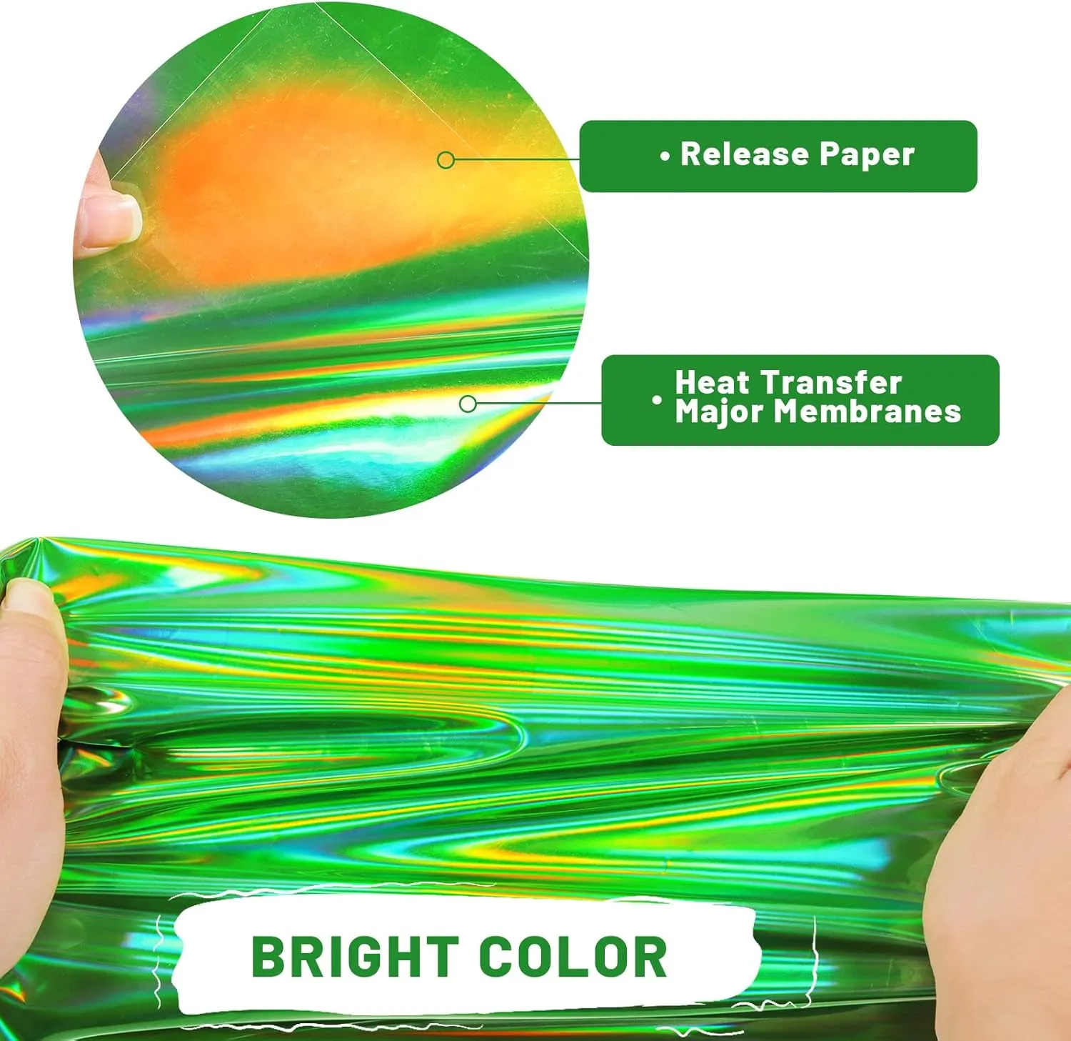 GIRAFVINYL Green HolographicHTV Heat Transfer Vinyl 12 X 10FT Green Iron on Vinyl for Clothes, Easy to Weed Green HTV Vinyl for Fabric (Holographic Green)