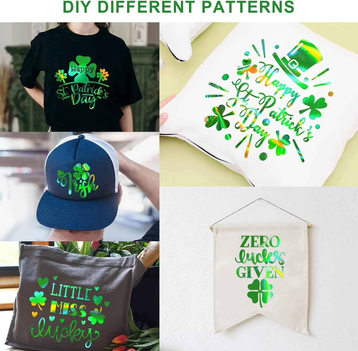 GIRAFVINYL Green HolographicHTV Heat Transfer Vinyl 12 X 10FT Green Iron on Vinyl for Clothes, Easy to Weed Green HTV Vinyl for Fabric (Holographic Green)