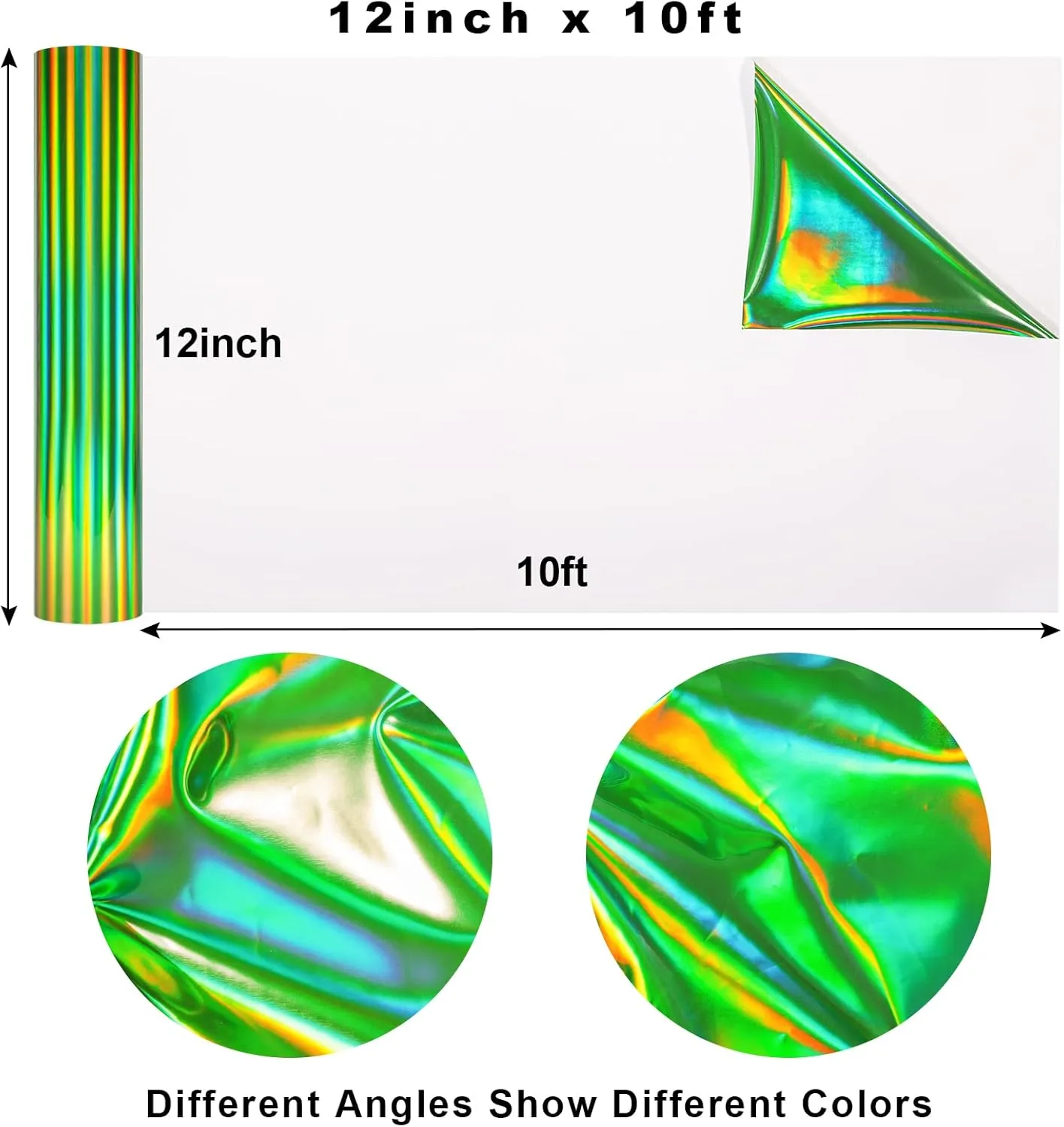 GIRAFVINYL Green HolographicHTV Heat Transfer Vinyl 12 X 10FT Green Iron on Vinyl for Clothes, Easy to Weed Green HTV Vinyl for Fabric (Holographic Green)