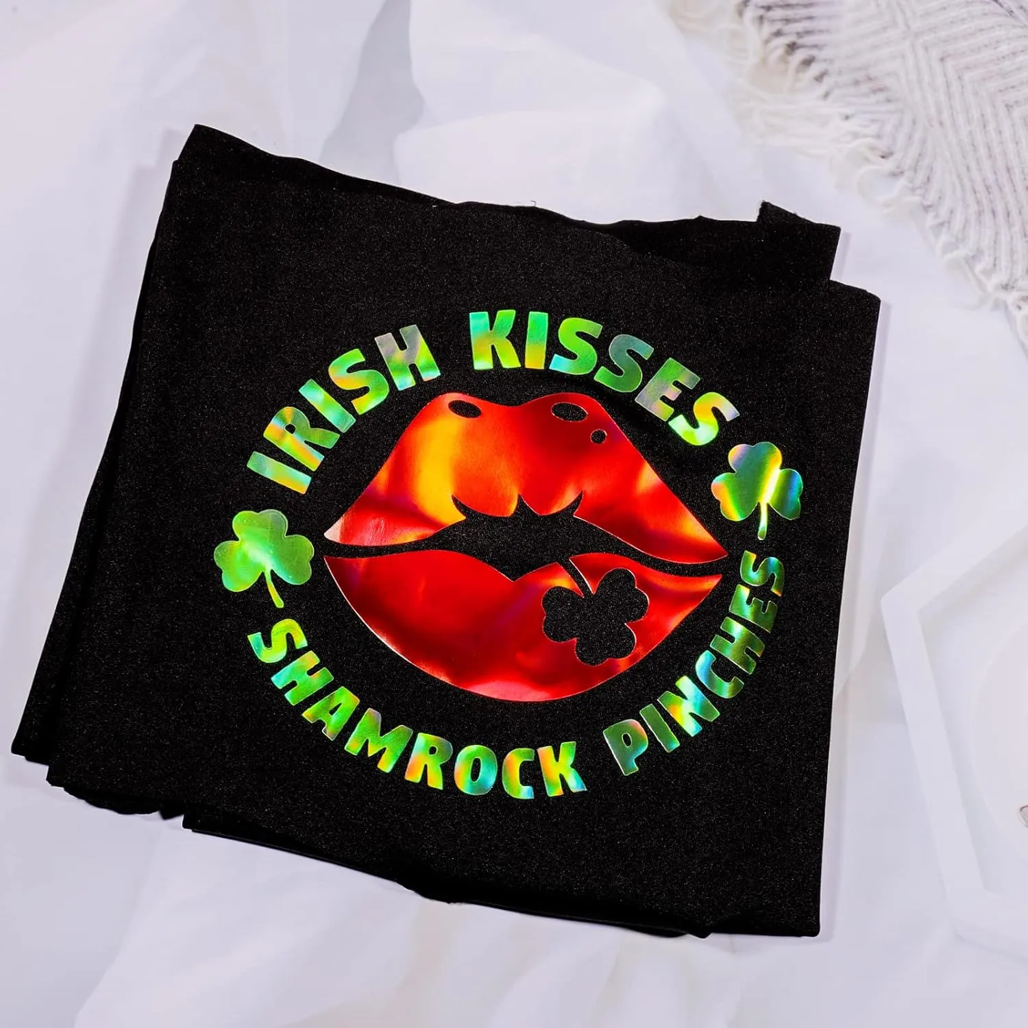 GIRAFVINYL Green HolographicHTV Heat Transfer Vinyl 12 X 10FT Green Iron on Vinyl for Clothes, Easy to Weed Green HTV Vinyl for Fabric (Holographic Green)