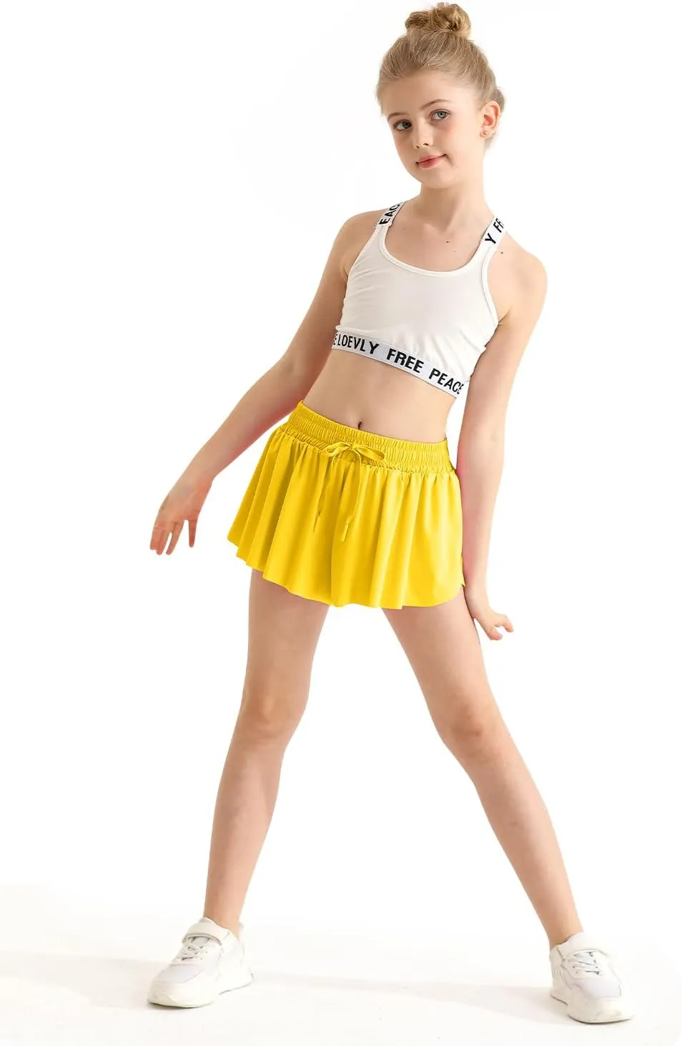 Girls Athletic Flowy Shorts with Spandex Liner 2-in-1 Kids Butterfly Short for Running,Sports,Fitness,Tennis