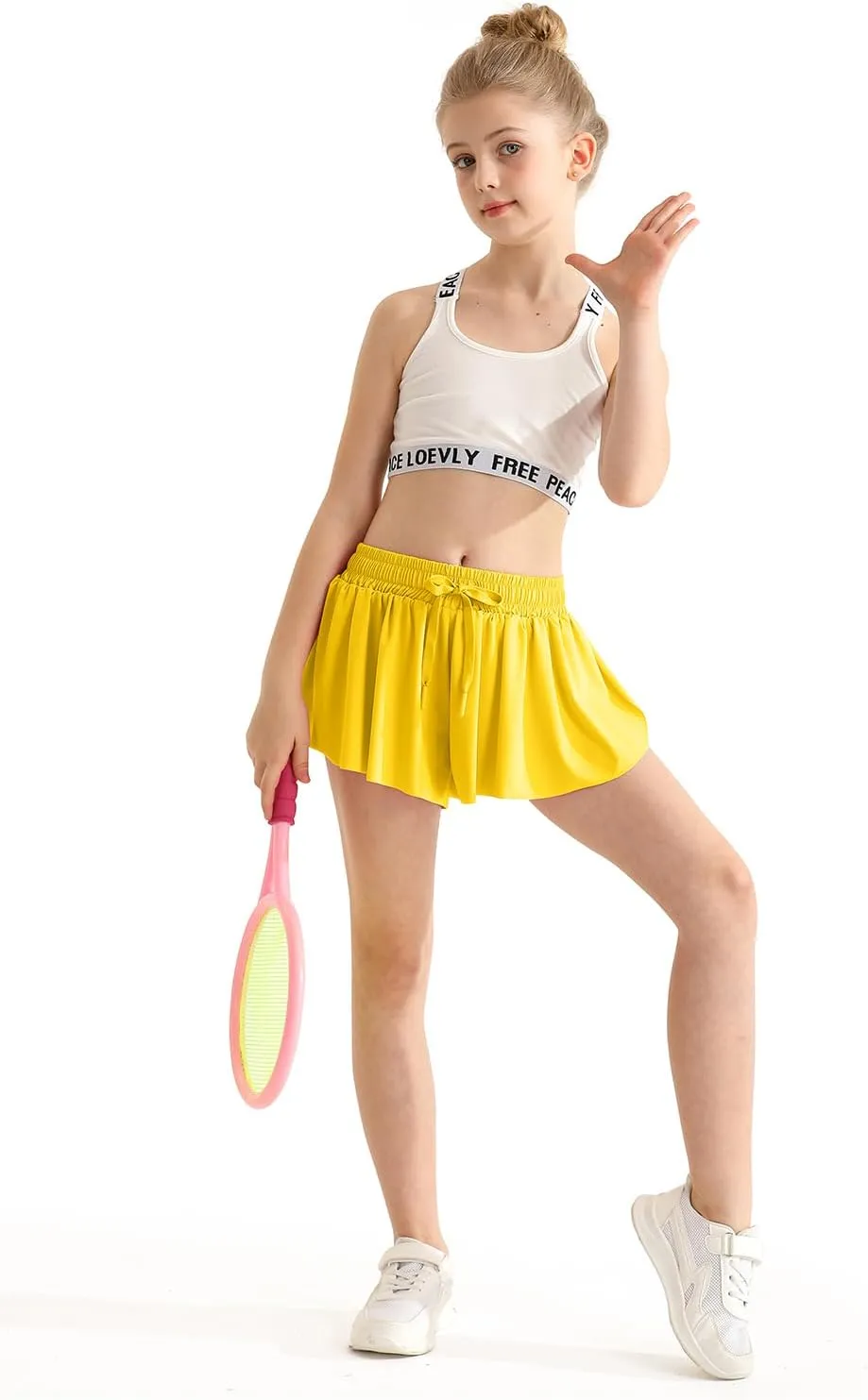 Girls Athletic Flowy Shorts with Spandex Liner 2-in-1 Kids Butterfly Short for Running,Sports,Fitness,Tennis