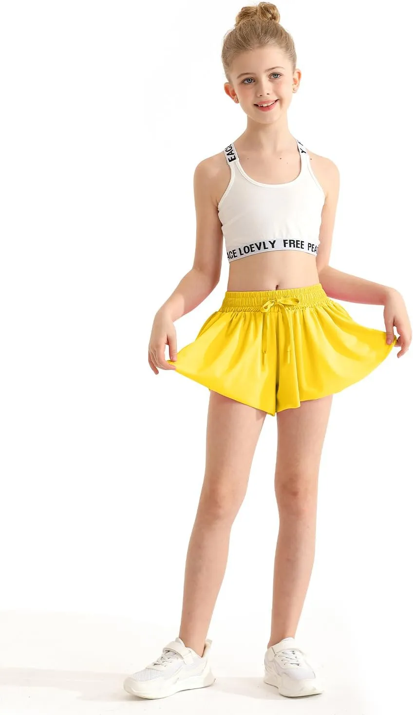 Girls Athletic Flowy Shorts with Spandex Liner 2-in-1 Kids Butterfly Short for Running,Sports,Fitness,Tennis