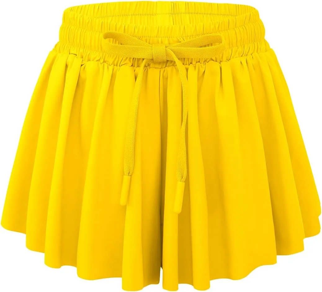 Girls Athletic Flowy Shorts with Spandex Liner 2-in-1 Kids Butterfly Short for Running,Sports,Fitness,Tennis
