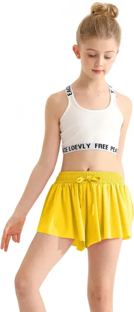 Girls Athletic Flowy Shorts with Spandex Liner 2-in-1 Kids Butterfly Short for Running,Sports,Fitness,Tennis