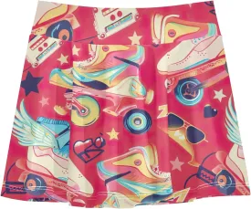 Girls Pleated Skirt with Shorts Athletic Tennis Skorts Dance Cheer Skirts Playful Cartoon Roller Skates Red