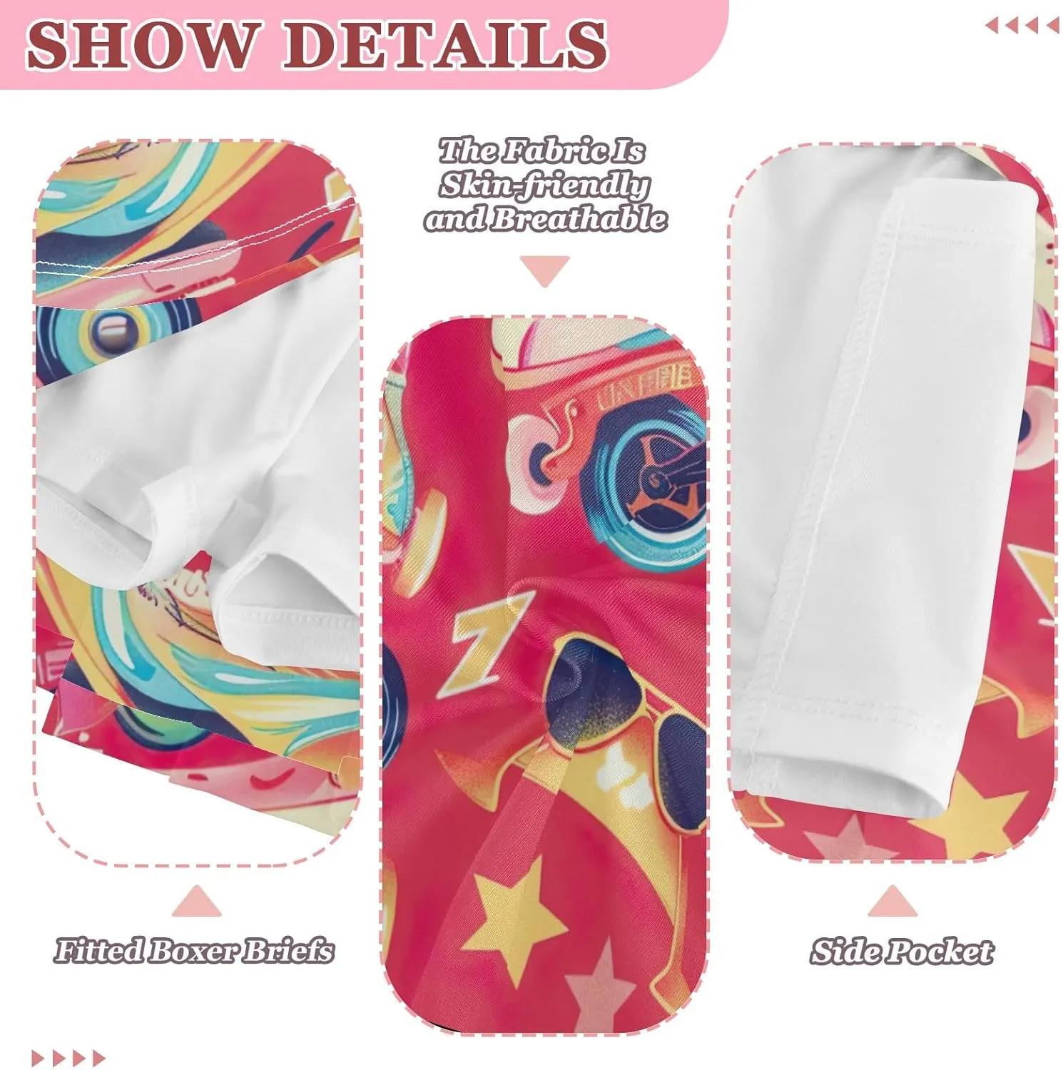 Girls Pleated Skirt with Shorts Athletic Tennis Skorts Dance Cheer Skirts Playful Cartoon Roller Skates Red