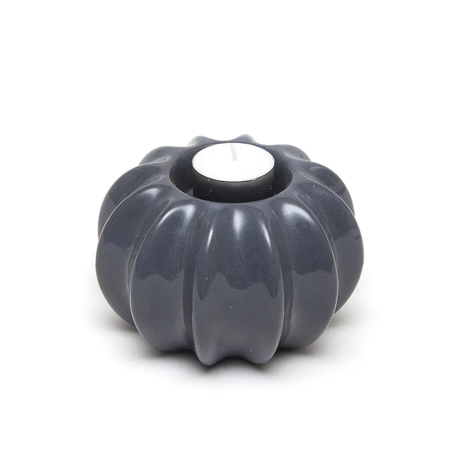 Gisela Graham Grey Ribbed Ceramic T-Light Holder