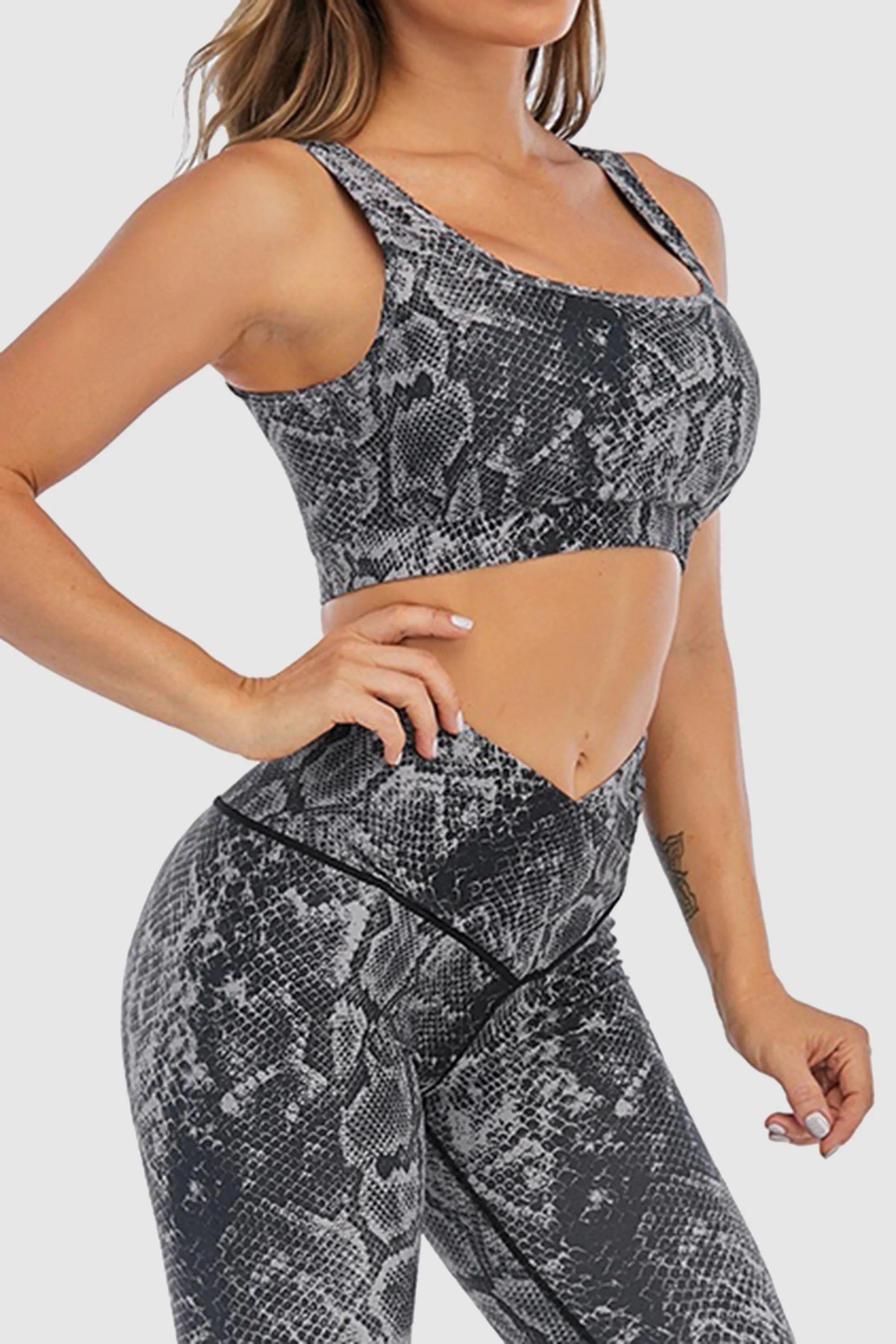 Gray Snake Printed Sport Bra