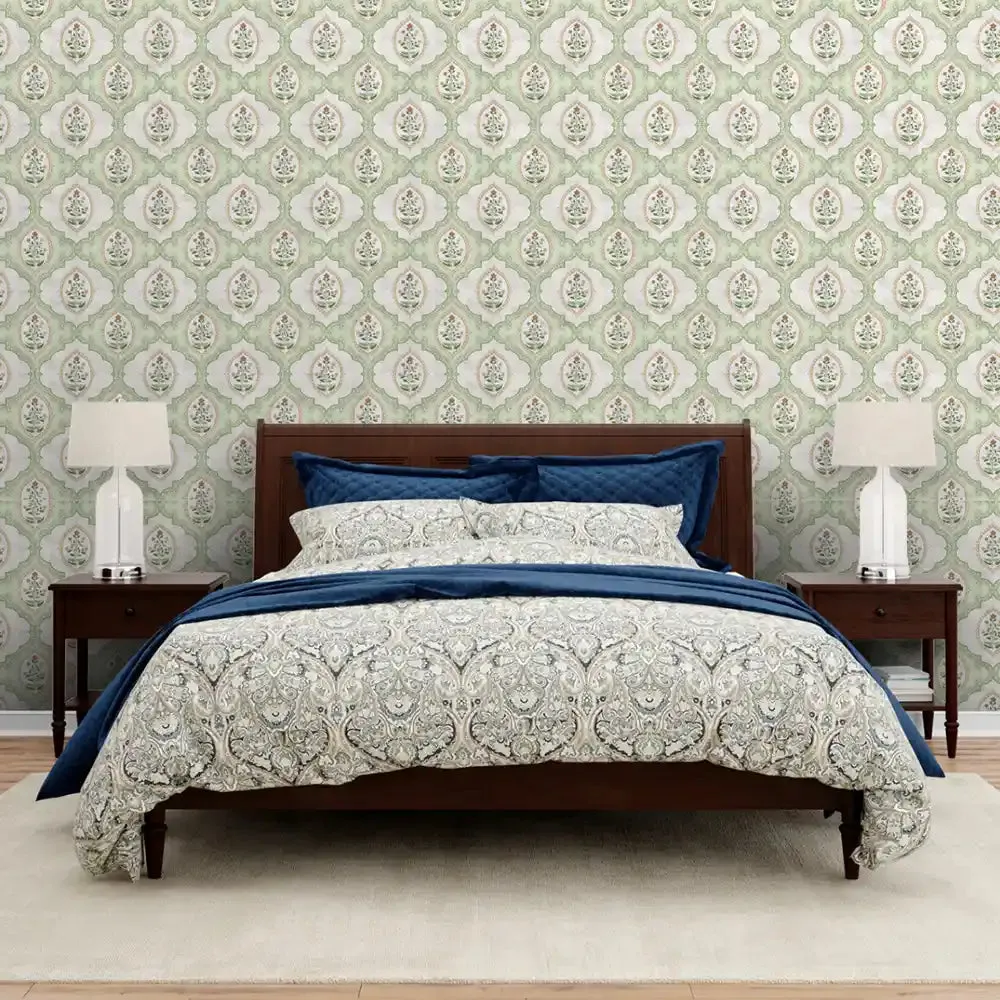 Gulshan Indian Design Wallpaper Roll in Green Color