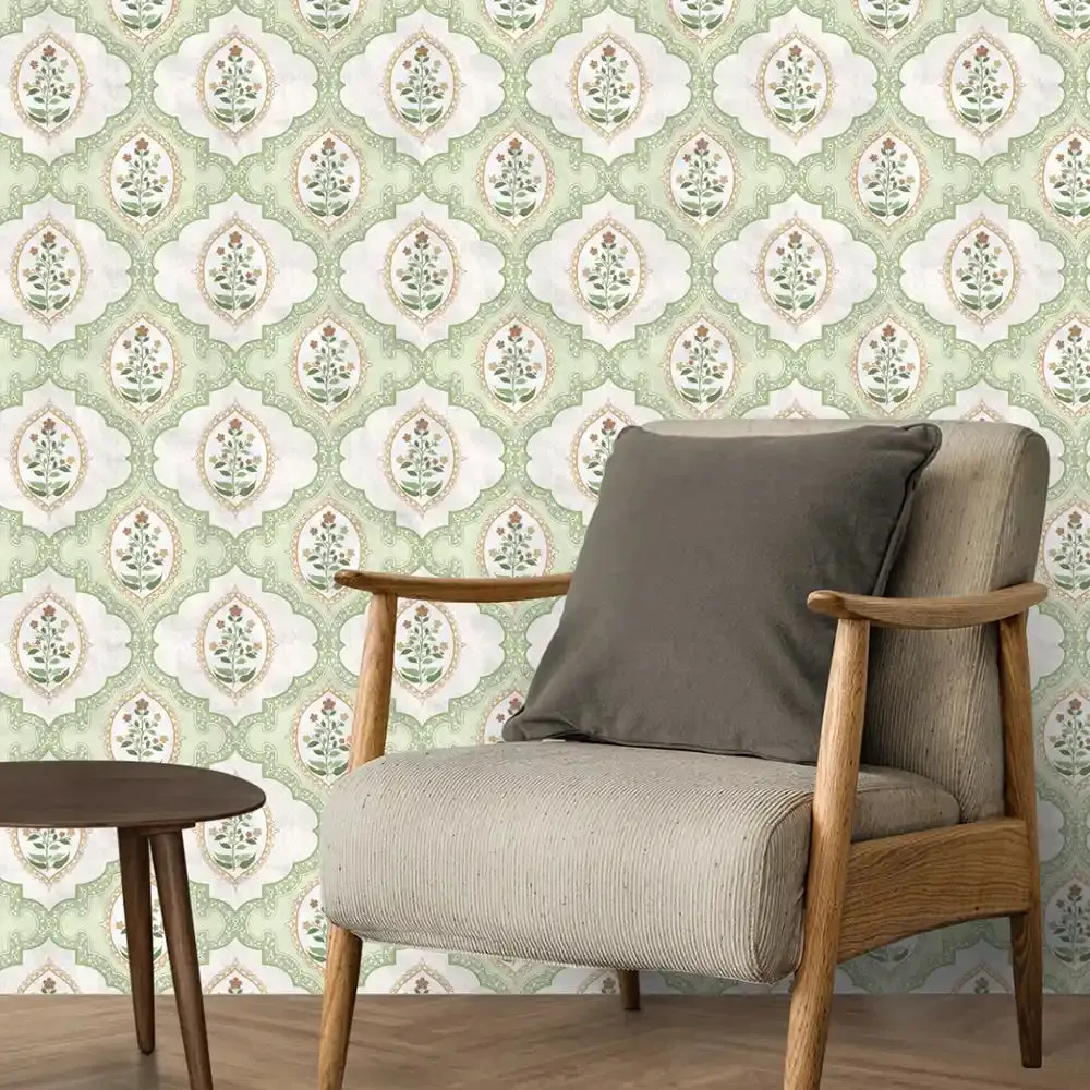 Gulshan Indian Design Wallpaper Roll in Green Color