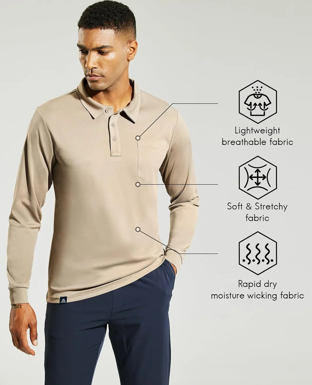 Haimont Men's Polo Shirts Golf Long Sleeve Lightweight Polyester Collared Tshirt Moisture Wicking Regular Fit