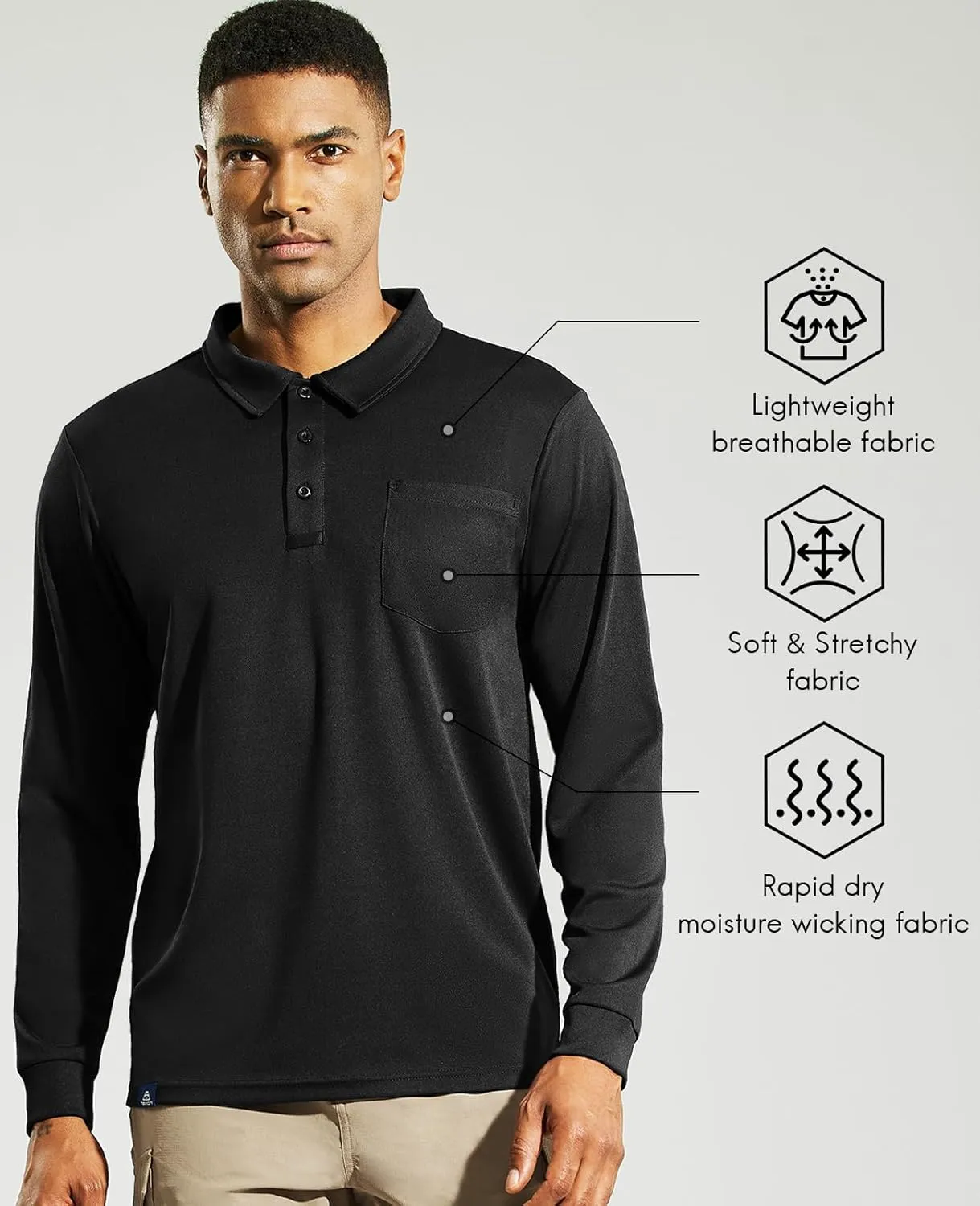 Haimont Men's Polo Shirts Golf Long Sleeve Lightweight Polyester Collared Tshirt Moisture Wicking Regular Fit