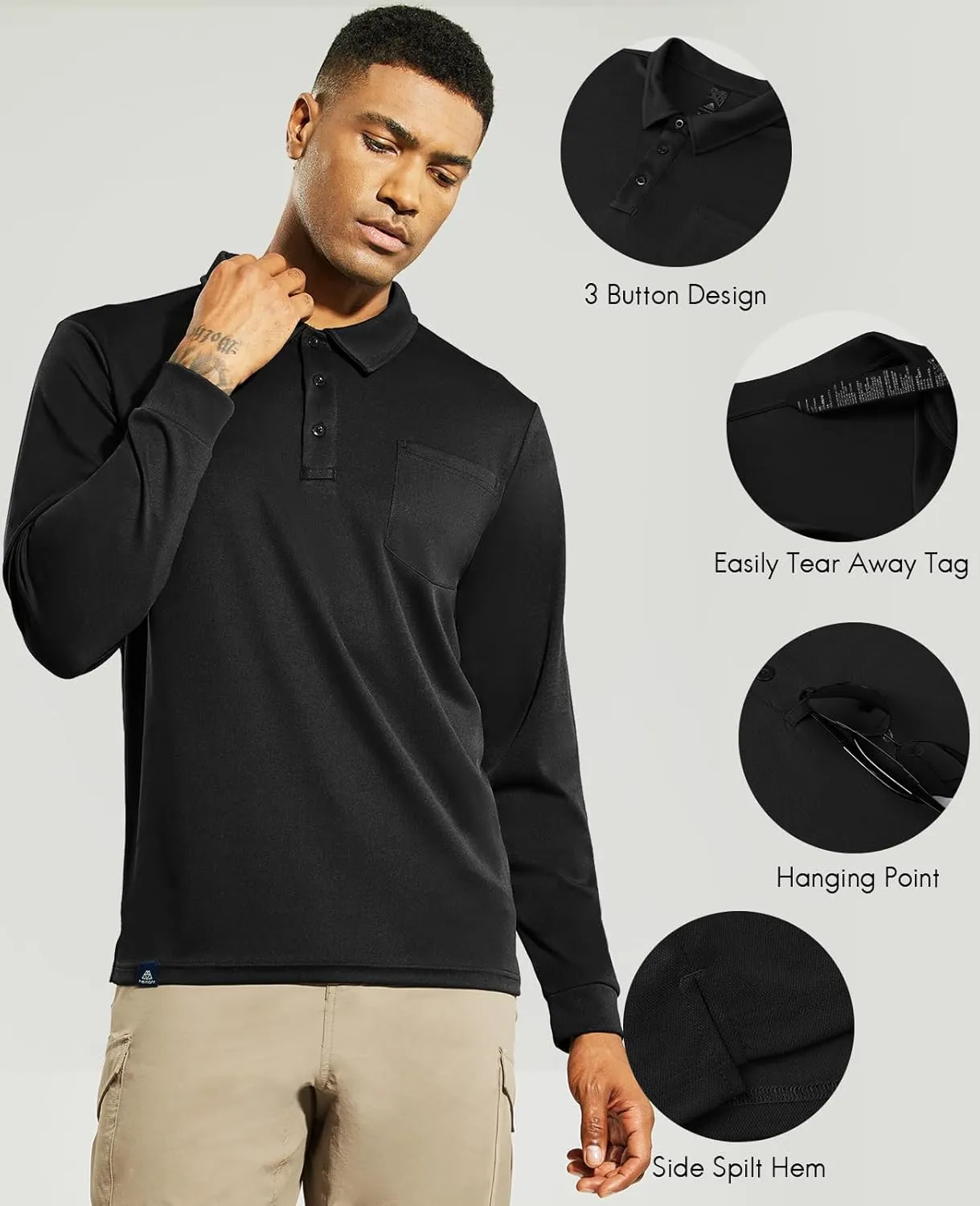 Haimont Men's Polo Shirts Golf Long Sleeve Lightweight Polyester Collared Tshirt Moisture Wicking Regular Fit
