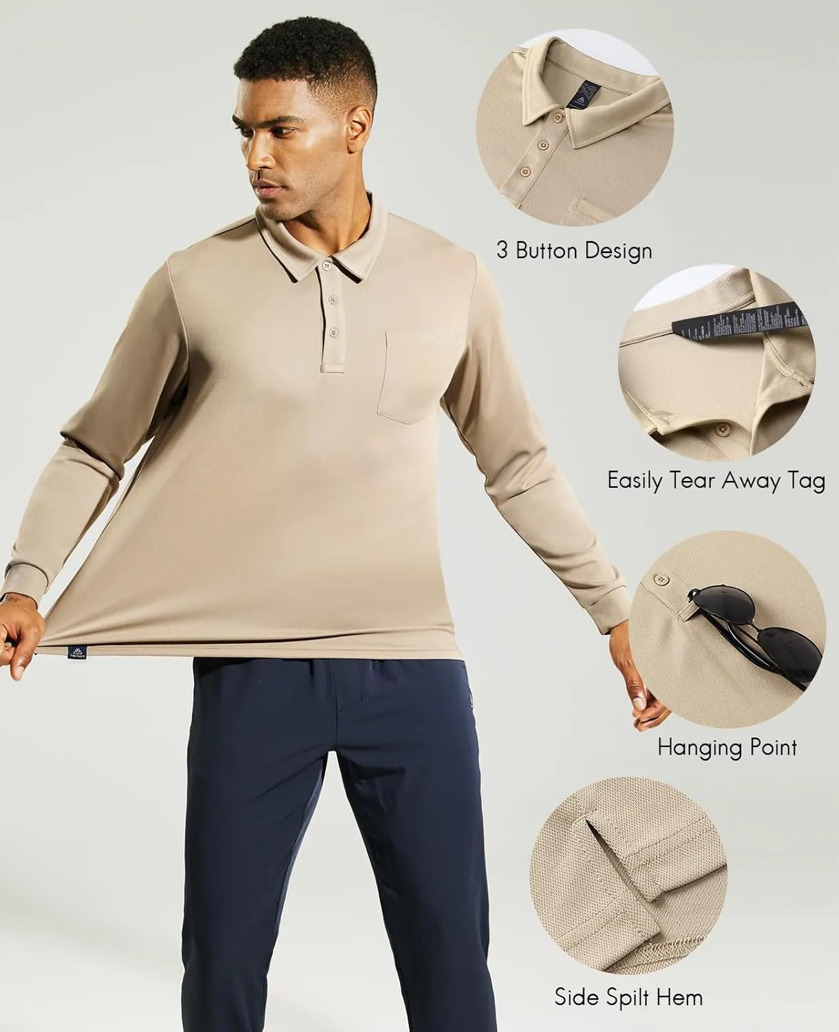 Haimont Men's Polo Shirts Golf Long Sleeve Lightweight Polyester Collared Tshirt Moisture Wicking Regular Fit