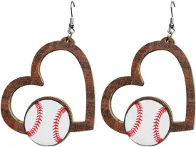 Handmade Sports Ball Baseball Football Drop Dangle Earrings Natural Wooden Heart Teardrop Basketball Volleyball Printed for Women Friendship Sports Fans Lover Party Jewelry