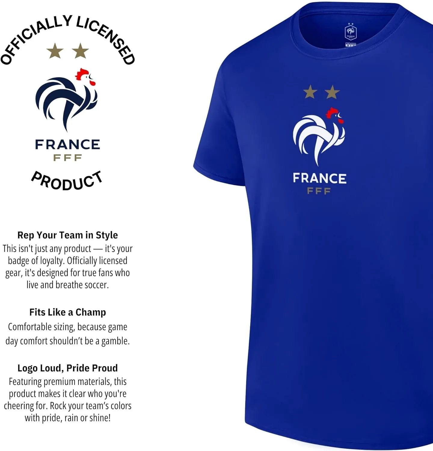 Icon Sports Officially Licensed France Football Federation Soccer T-Shirt, Unisex Adult Cotton Fan Tee