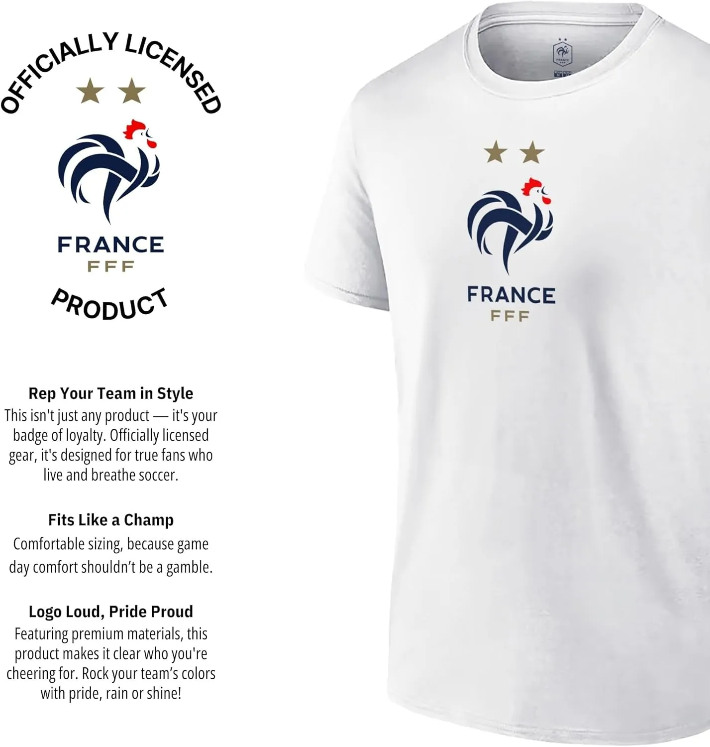 Icon Sports Officially Licensed France Football Federation Soccer T-Shirt, Unisex Adult Cotton Fan Tee