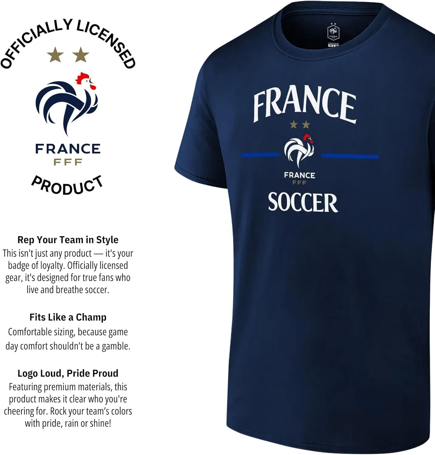 Icon Sports Officially Licensed France Football Federation Soccer T-Shirt, Unisex Adult Cotton Fan Tee