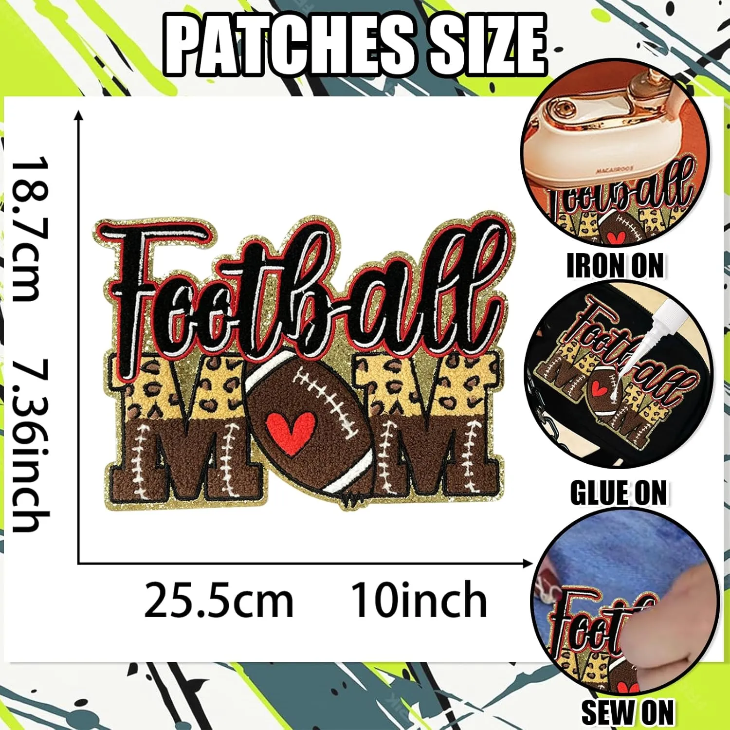 Iron On Patches Chenille Ball Sports Embroidered Applique Golden Edge Large Patch Accessories DIY Decoration for Clothes Jackets Uniform Backpack,Football