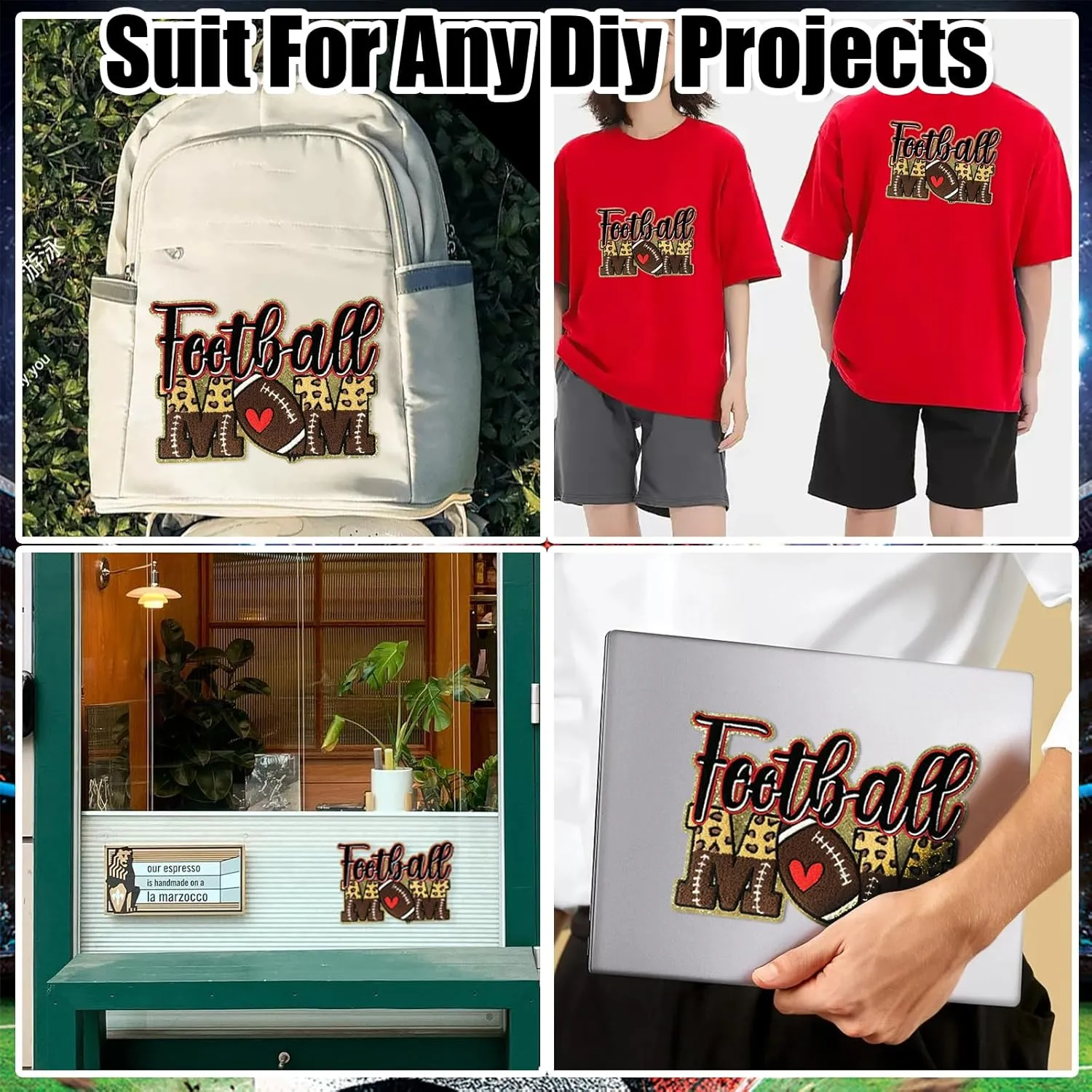 Iron On Patches Chenille Ball Sports Embroidered Applique Golden Edge Large Patch Accessories DIY Decoration for Clothes Jackets Uniform Backpack,Football