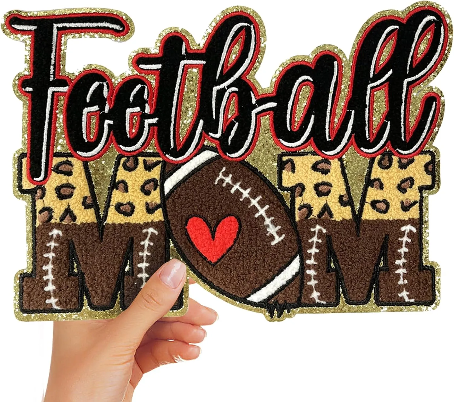 Iron On Patches Chenille Ball Sports Embroidered Applique Golden Edge Large Patch Accessories DIY Decoration for Clothes Jackets Uniform Backpack,Football