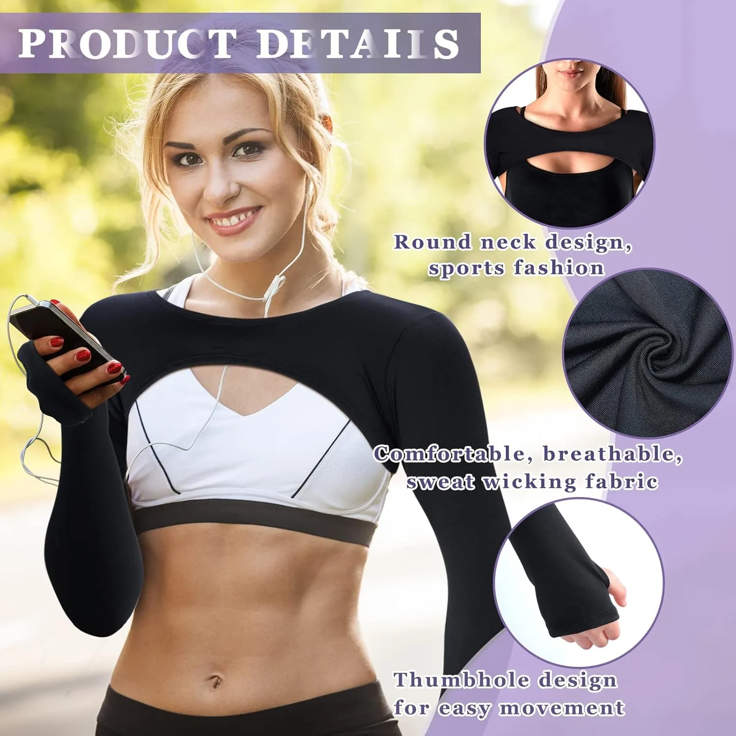Janmercy 2 Pieces Women's Long Sleeve Crop Tops Cutout Workout Bolero Shrug Ballet Yoga Sports Shrug Casual Cropped Tops
