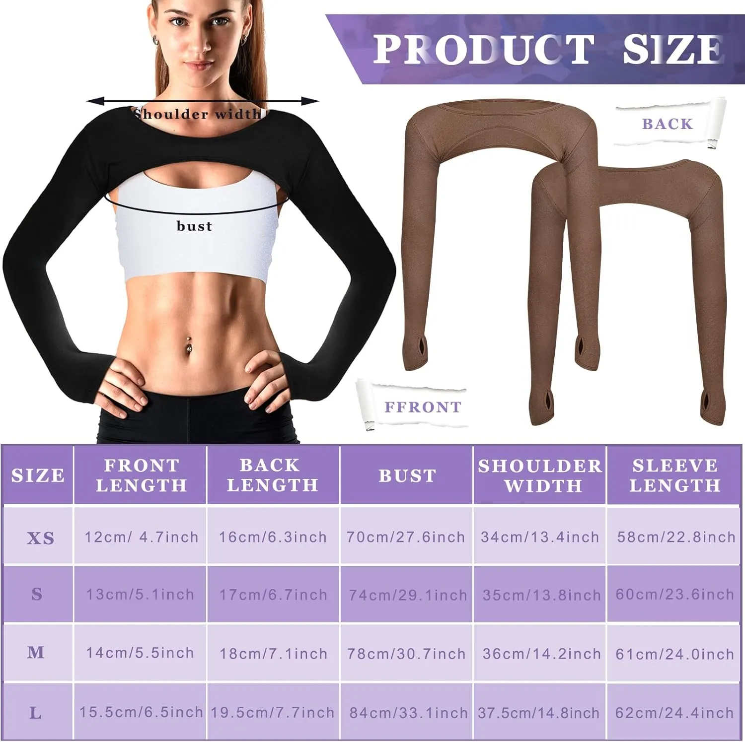 Janmercy 2 Pieces Women's Long Sleeve Crop Tops Cutout Workout Bolero Shrug Ballet Yoga Sports Shrug Casual Cropped Tops