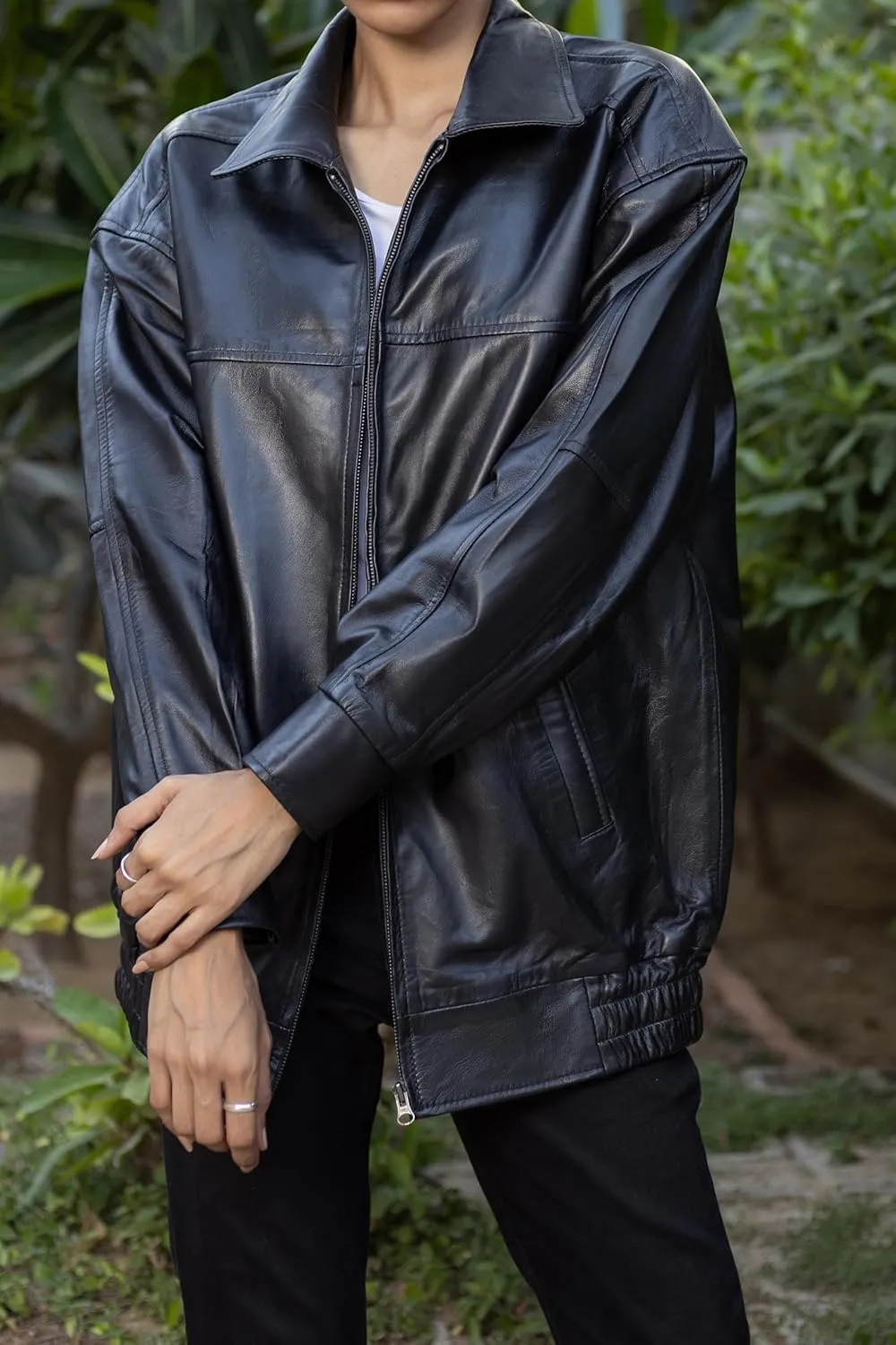 Jild Oversized Leather Jacket Women - Lambskin Leather Fall Jacket for Womens Fashion Plus Size Outfits