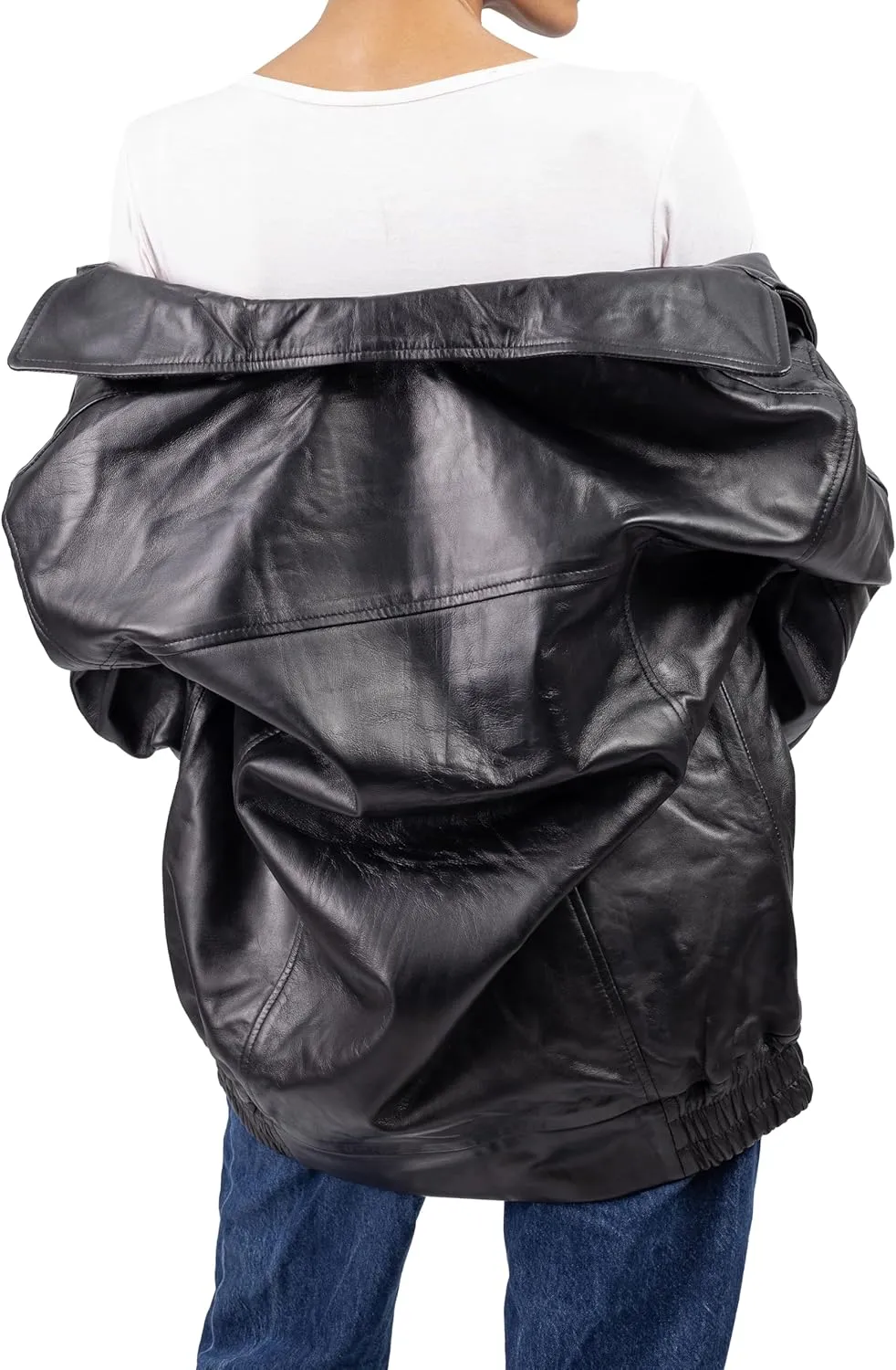 Jild Oversized Leather Jacket Women - Lambskin Leather Fall Jacket for Womens Fashion Plus Size Outfits