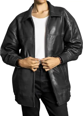 Jild Oversized Leather Jacket Women - Lambskin Leather Fall Jacket for Womens Fashion Plus Size Outfits