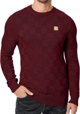 JMIERR Men's Crewneck Sweater Casual Fall Checkered Long Sleeve Knit Pullover Sweaters