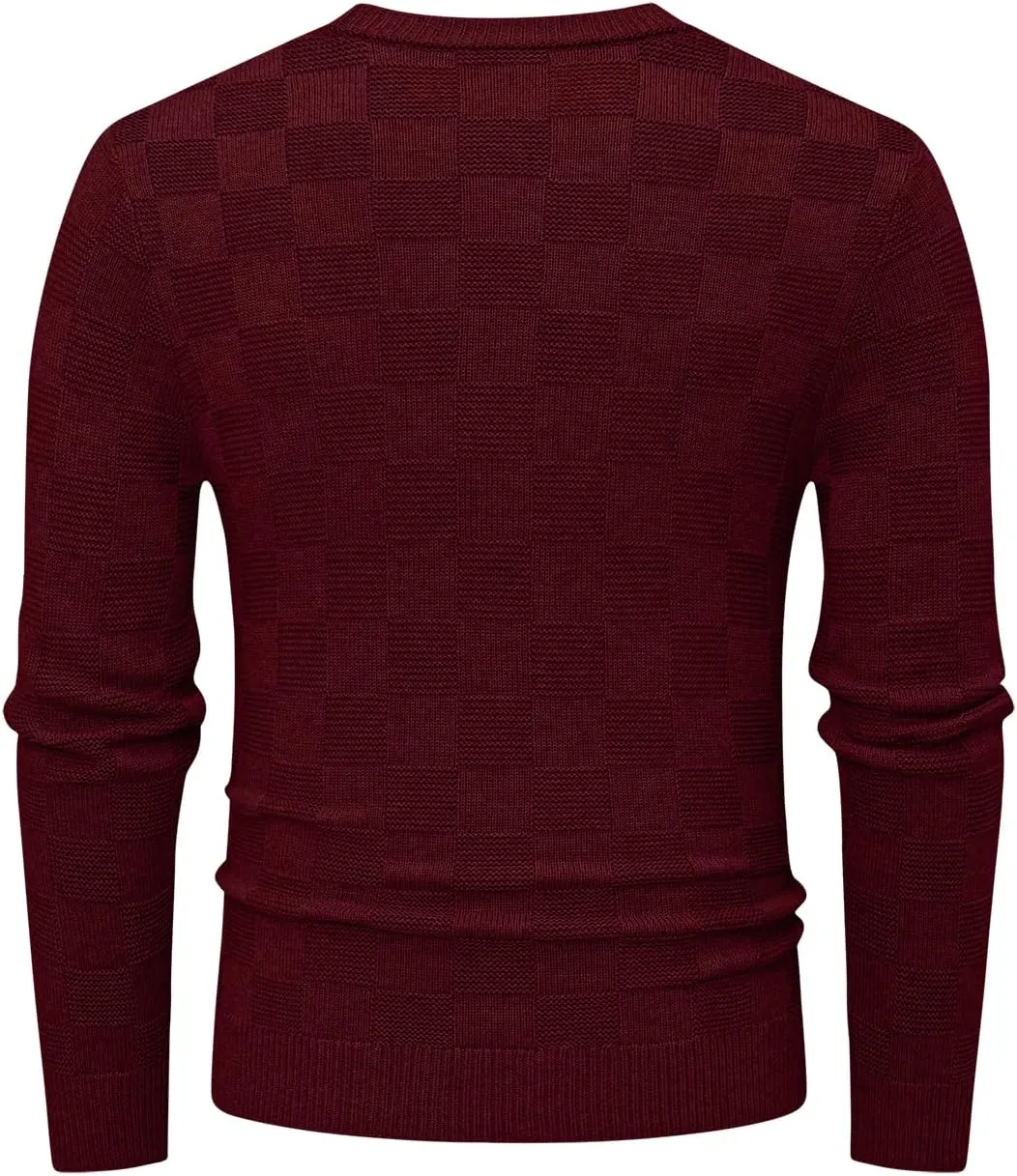JMIERR Men's Crewneck Sweater Casual Fall Checkered Long Sleeve Knit Pullover Sweaters