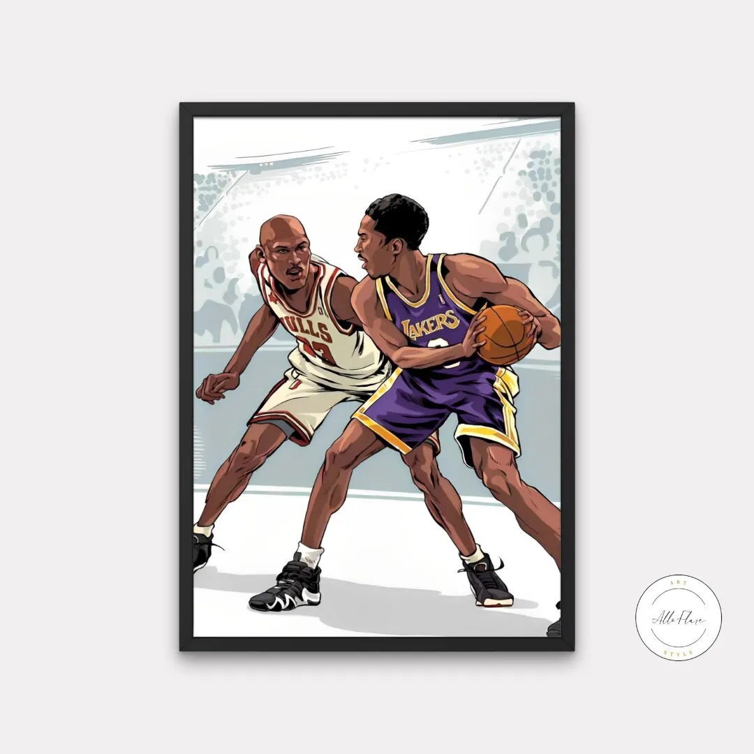 Jordan And Kobe In Action PRINTABLE ART, Michael Jordan & Kobe Bryant Posters, Sports Prints, Basketball Gifts For Men, Basketball Poster