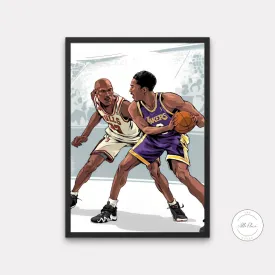 Jordan And Kobe In Action PRINTABLE ART, Michael Jordan & Kobe Bryant Posters, Sports Prints, Basketball Gifts For Men, Basketball Poster