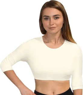 Kosher Casual Women's Modest High Neck Cropped Layering Shell - Viscose Spandex 3-4 Sleeve Base Pullover Top