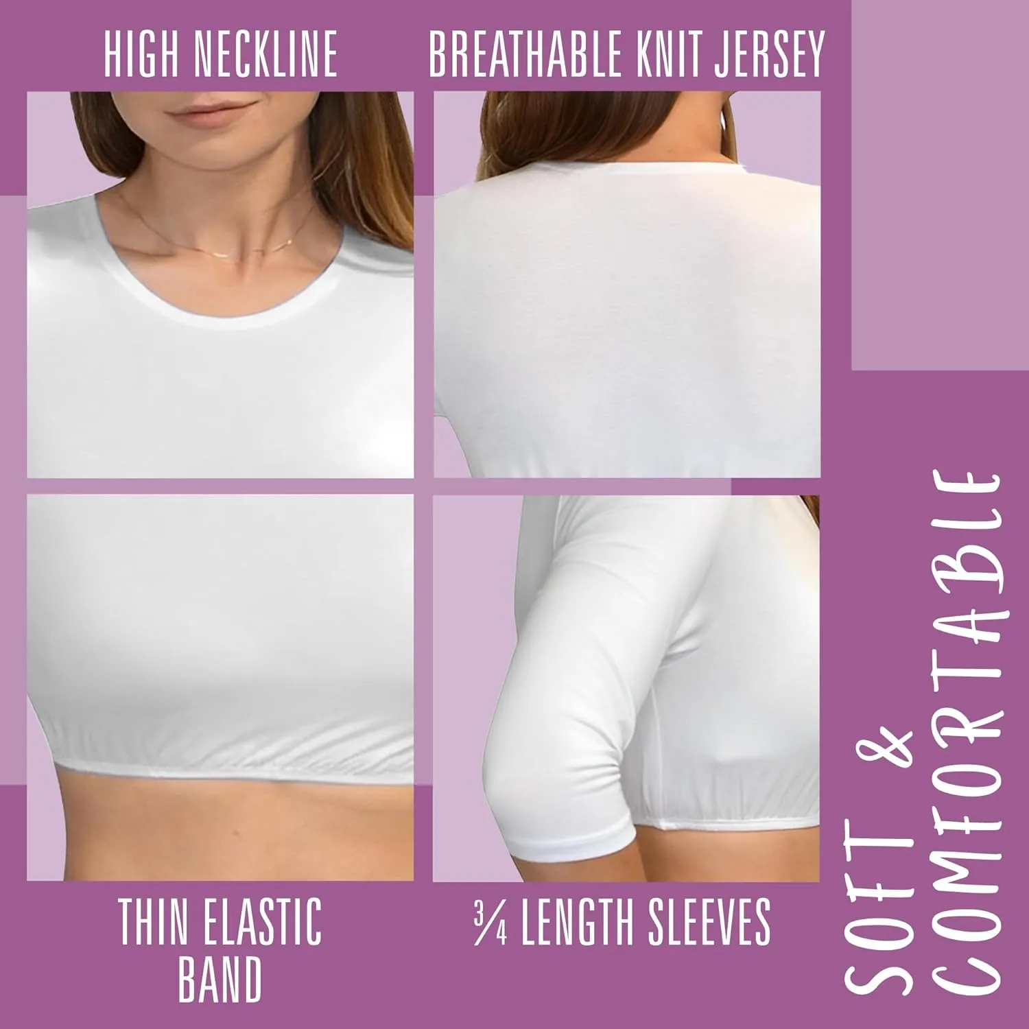 Kosher Casual Women's Modest High Neck Cropped Layering Shell - Viscose Spandex 3-4 Sleeve Base Pullover Top