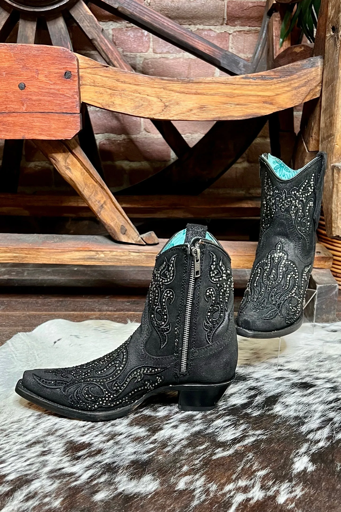 Ladies Black Studded Short Snip Toe Boots by Corral Boots