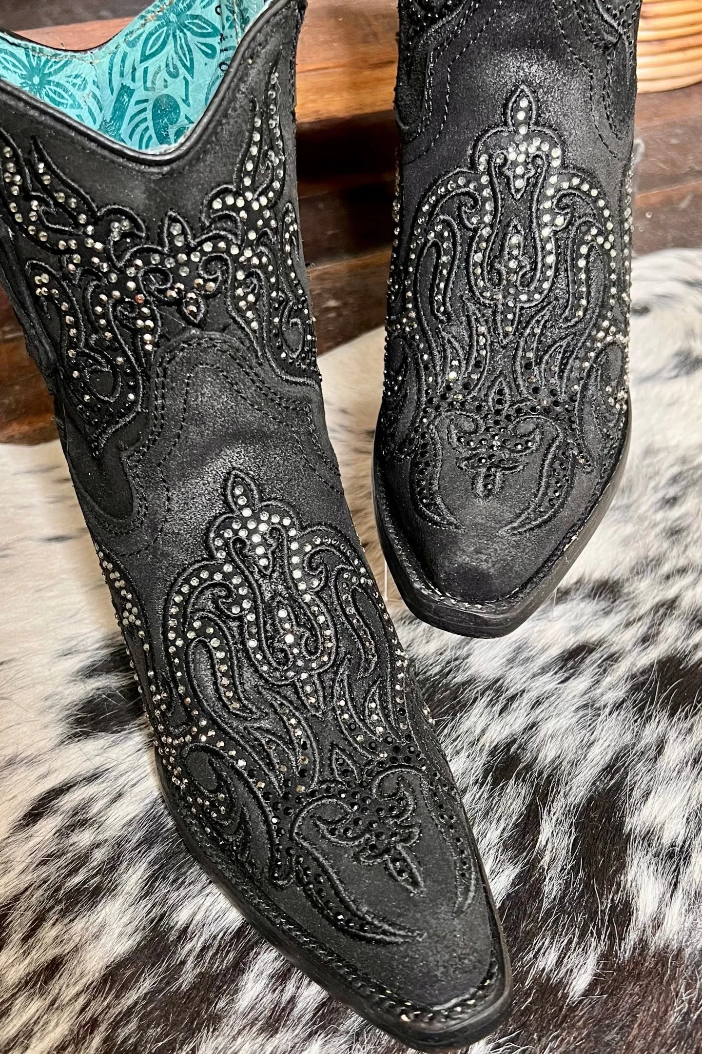 Ladies Black Studded Short Snip Toe Boots by Corral Boots