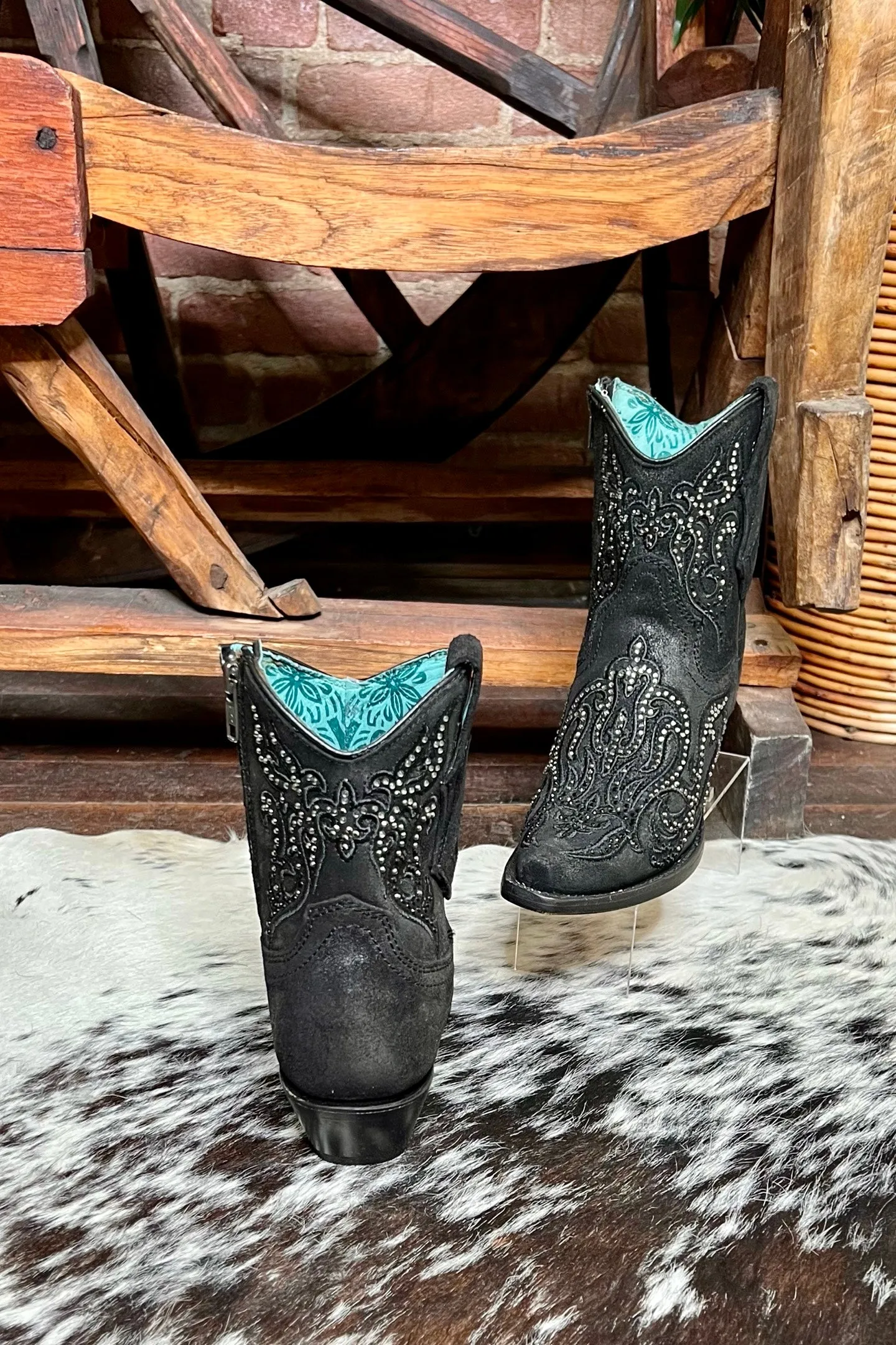 Ladies Black Studded Short Snip Toe Boots by Corral Boots