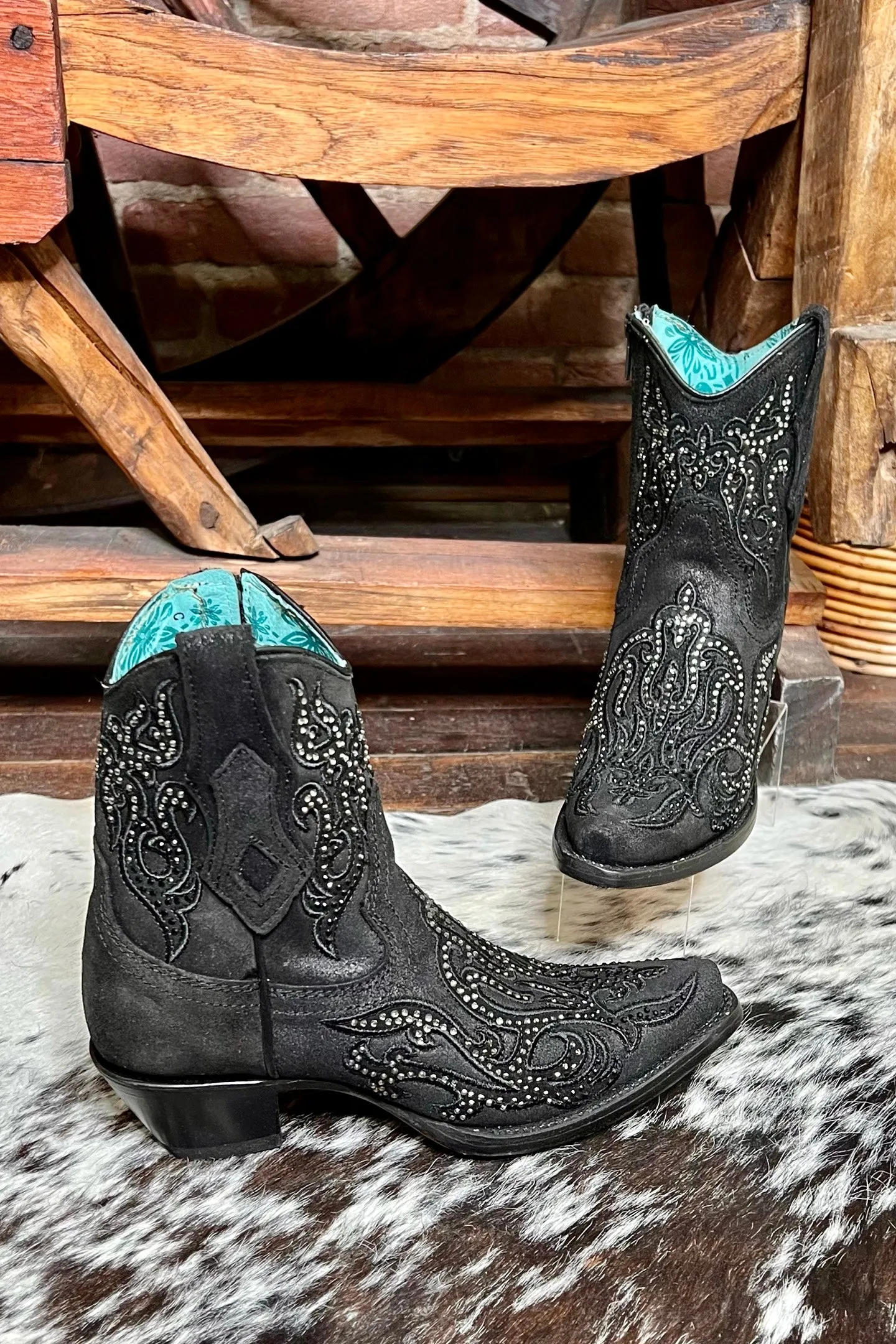 Ladies Black Studded Short Snip Toe Boots by Corral Boots