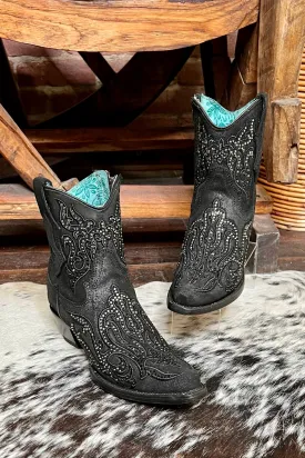 Ladies Black Studded Short Snip Toe Boots by Corral Boots