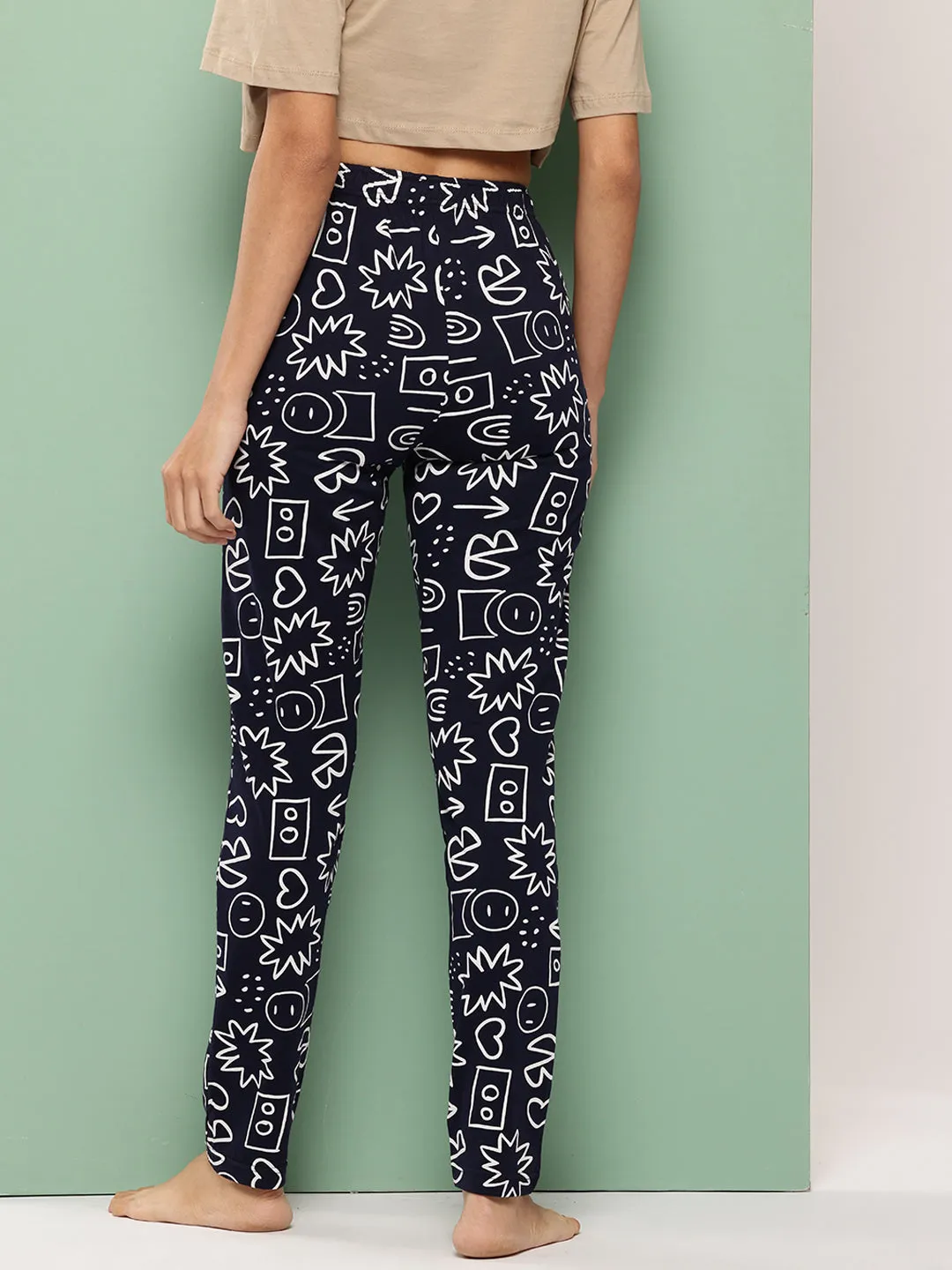 Leading Lady Women's Printed Cotton Mid Rise Casual Pyjamas with Pocket & inner Elastic Full-length Regular Fit Lounge Pants [LDLW-2344-1]
