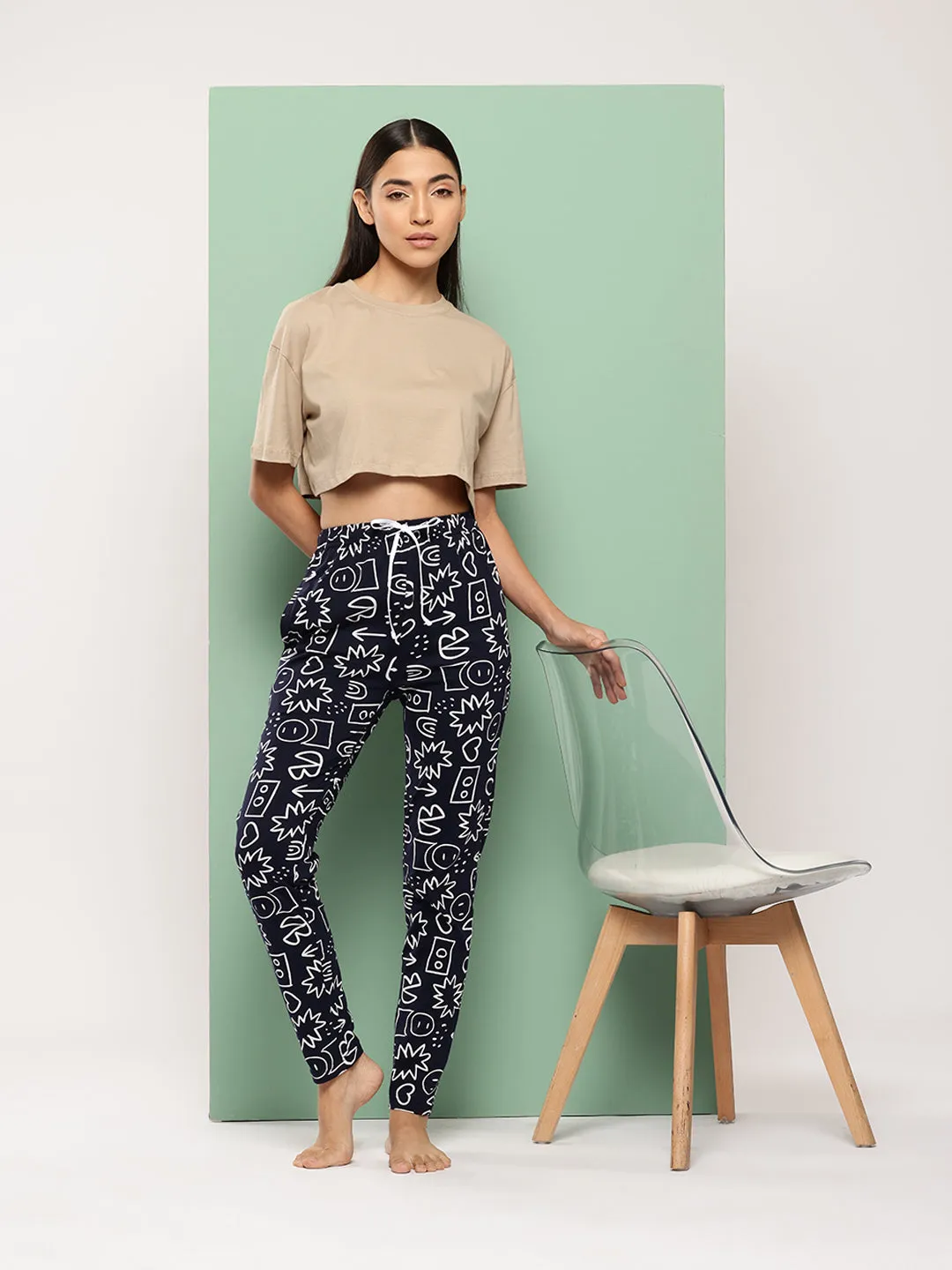 Leading Lady Women's Printed Cotton Mid Rise Casual Pyjamas with Pocket & inner Elastic Full-length Regular Fit Lounge Pants [LDLW-2344-1]