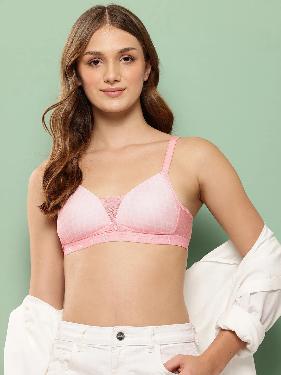 Leading Lady Women's Printed Lightly Padded Non Wired T-Shirt Bra | Full Coverage Everyday Bra [ BRA-4091-1 ]