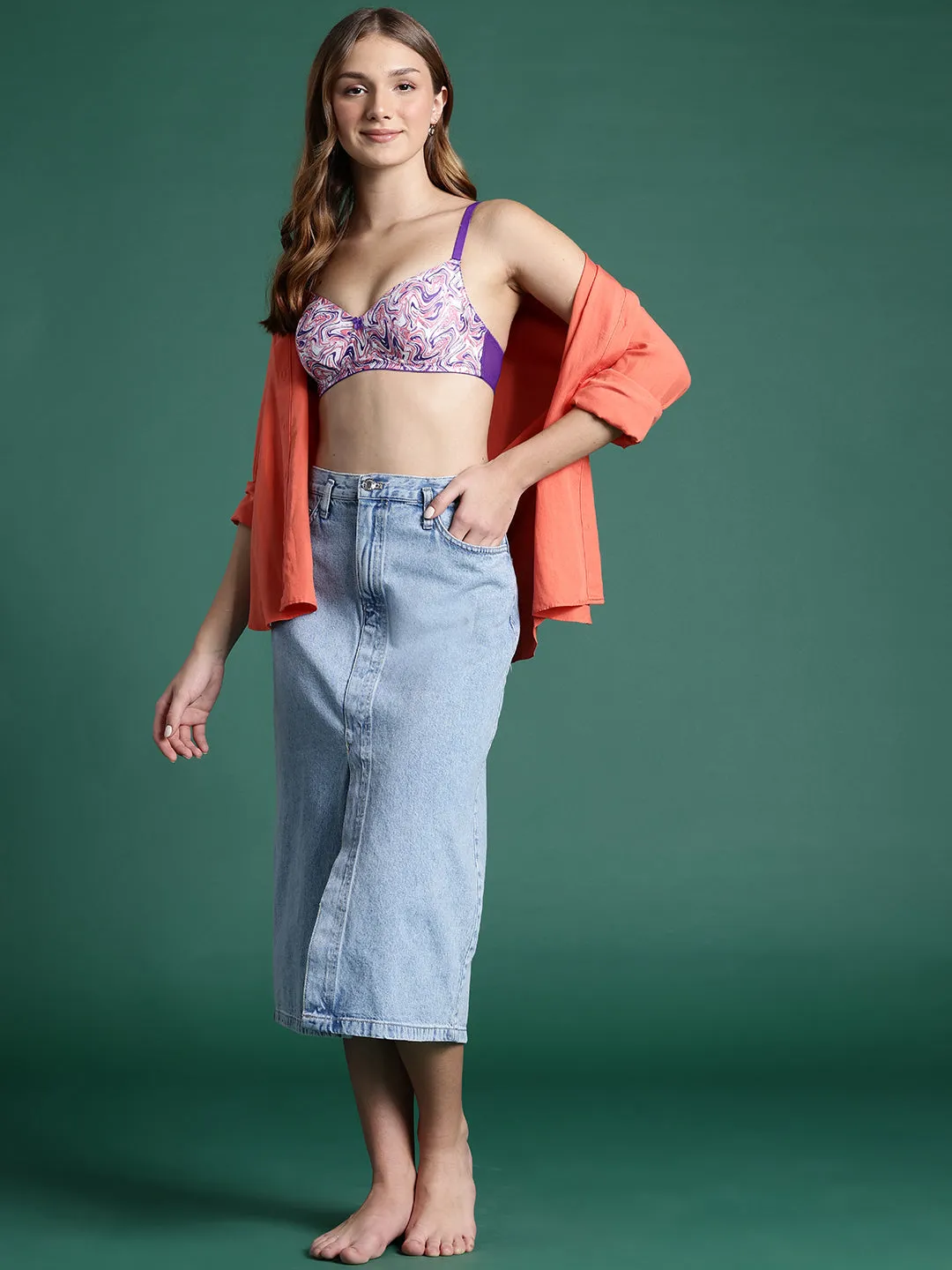 Leading Lady Women's Printed Lightly Padded Non Wired T-Shirt Bra | Full Coverage Everyday Bra [ BRA-4103-1 ]